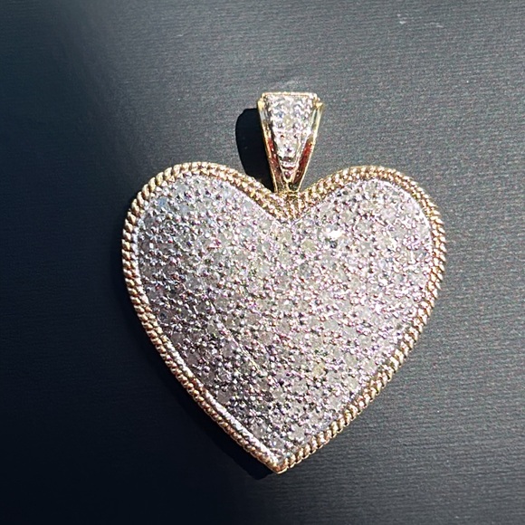 14K 2 Tone Large Diamond Heart Pendant - Picture 14 of 15